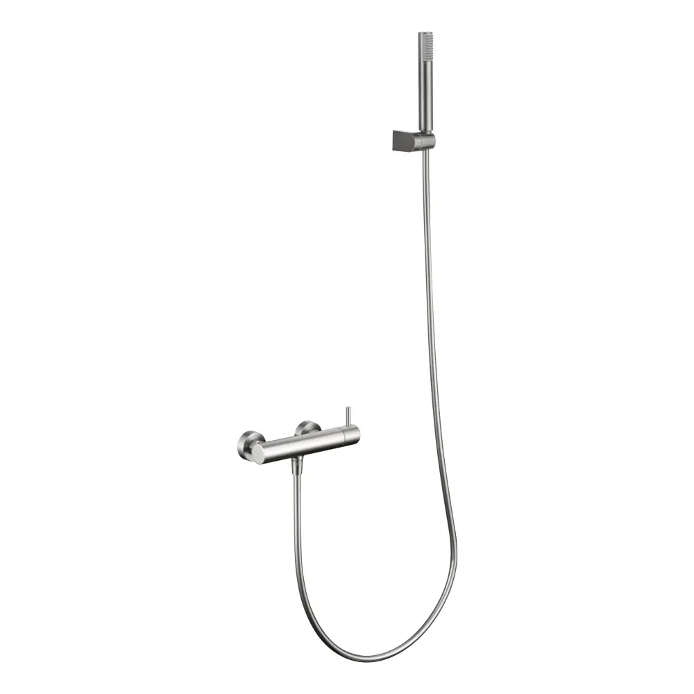 Monza brushed nickel single handle shower mixer kit displayed against white background