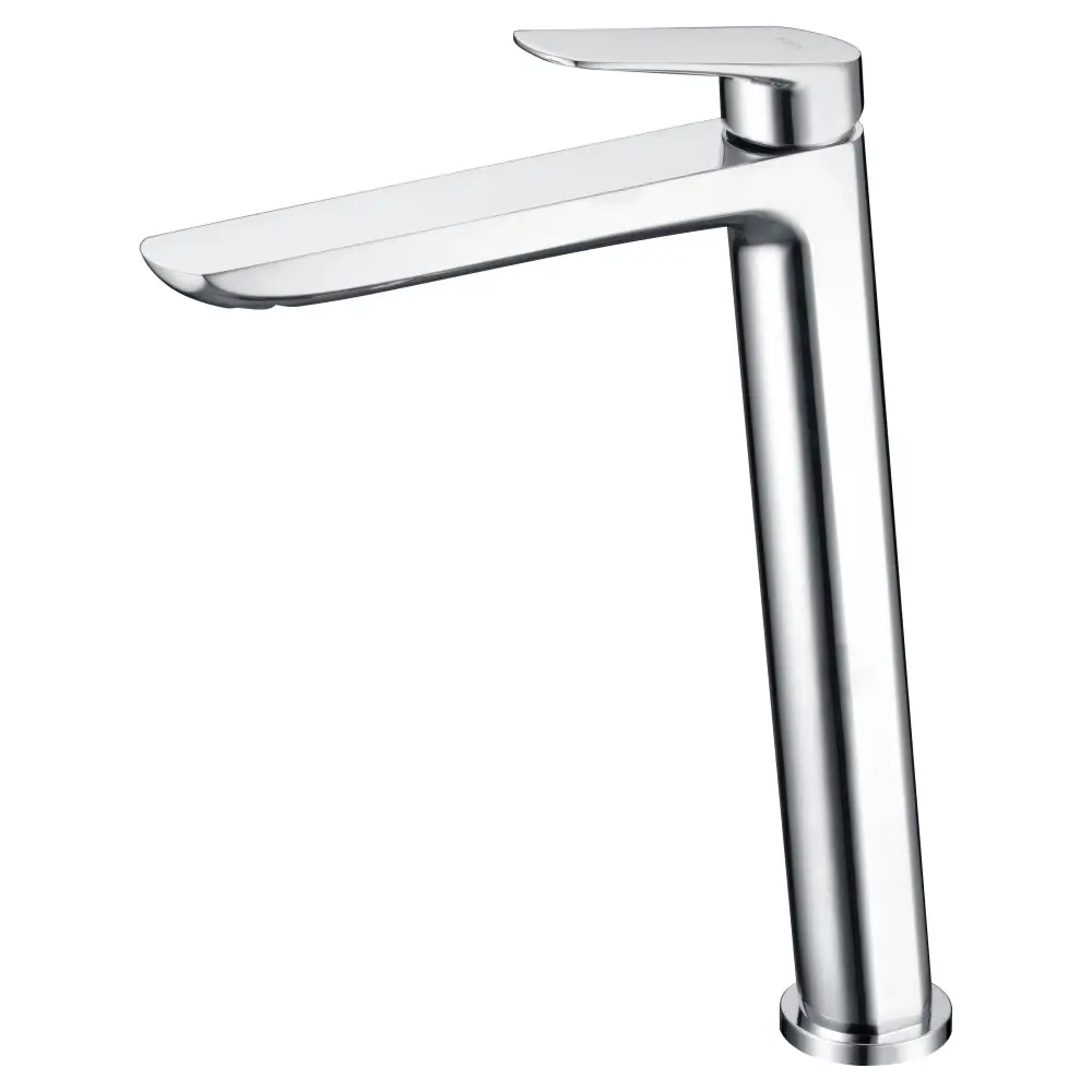 Chrome single lever basin faucet with modern tall spout design
