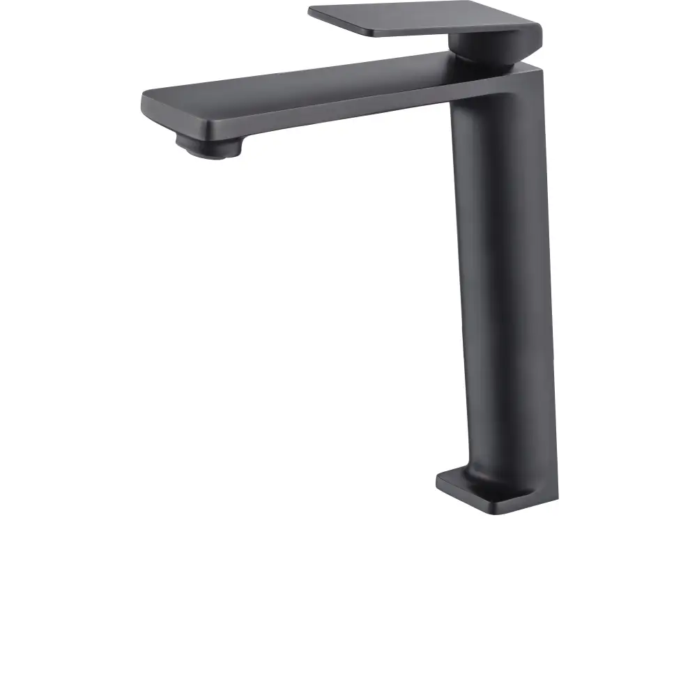 Matte black single lever basin faucet with tall spout design