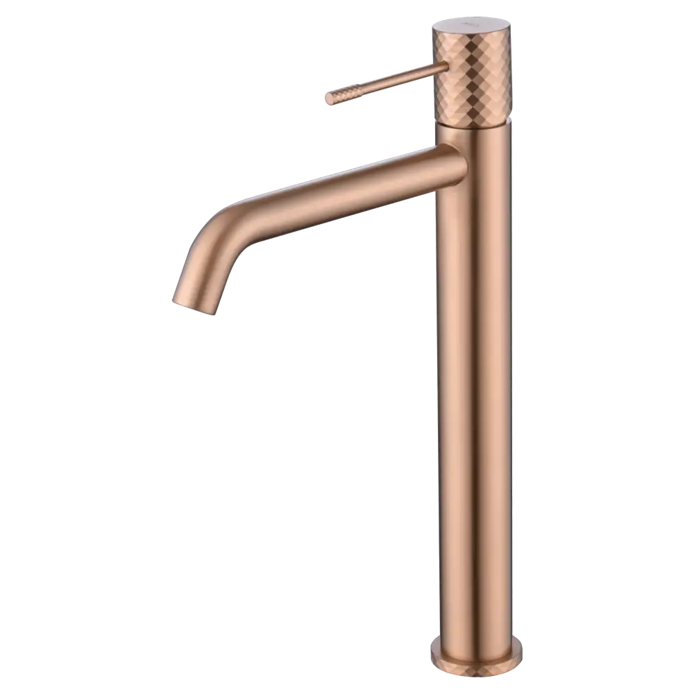 Genoa tall basin mixer faucet in brushed rose gold finish
