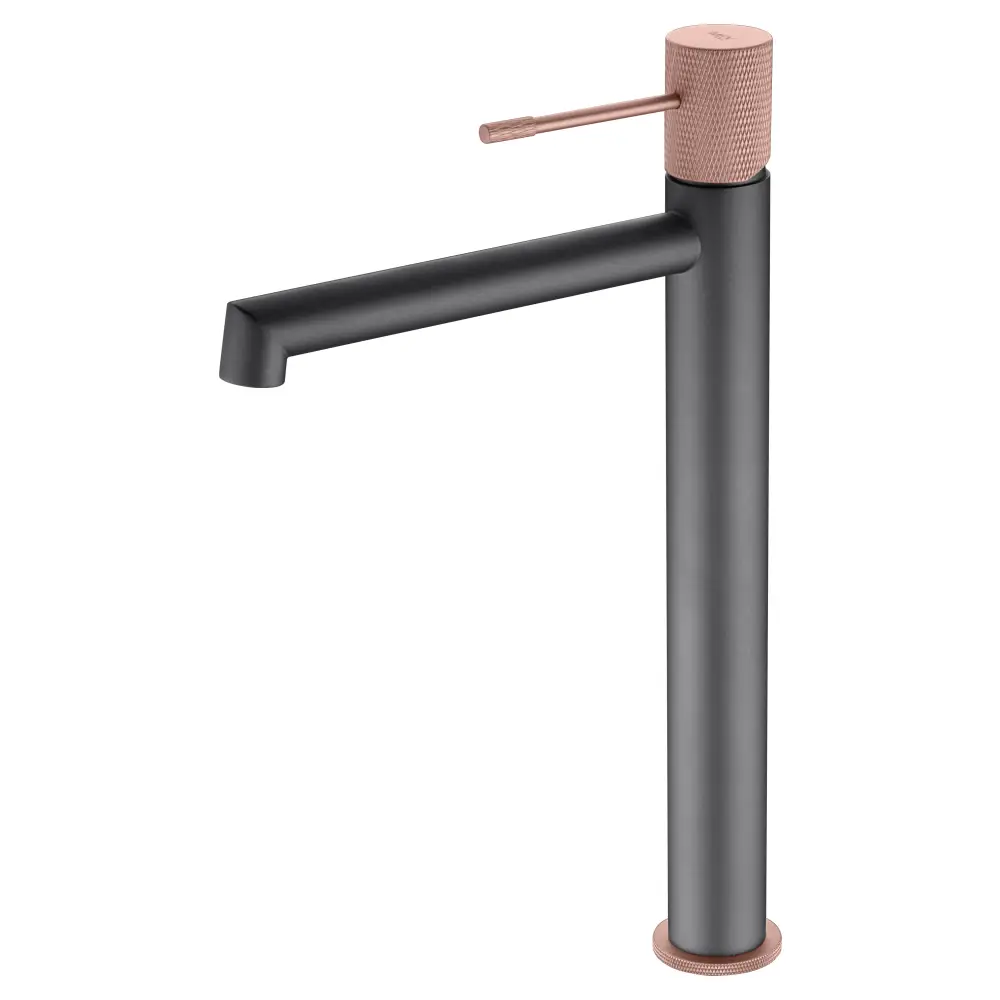 Tall single lever bathroom faucet in champagne gray finish