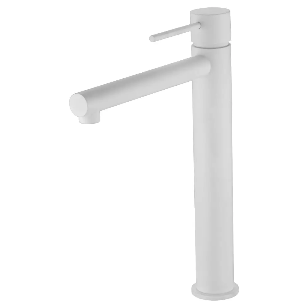 Matte white single lever bathroom faucet mixer on white background