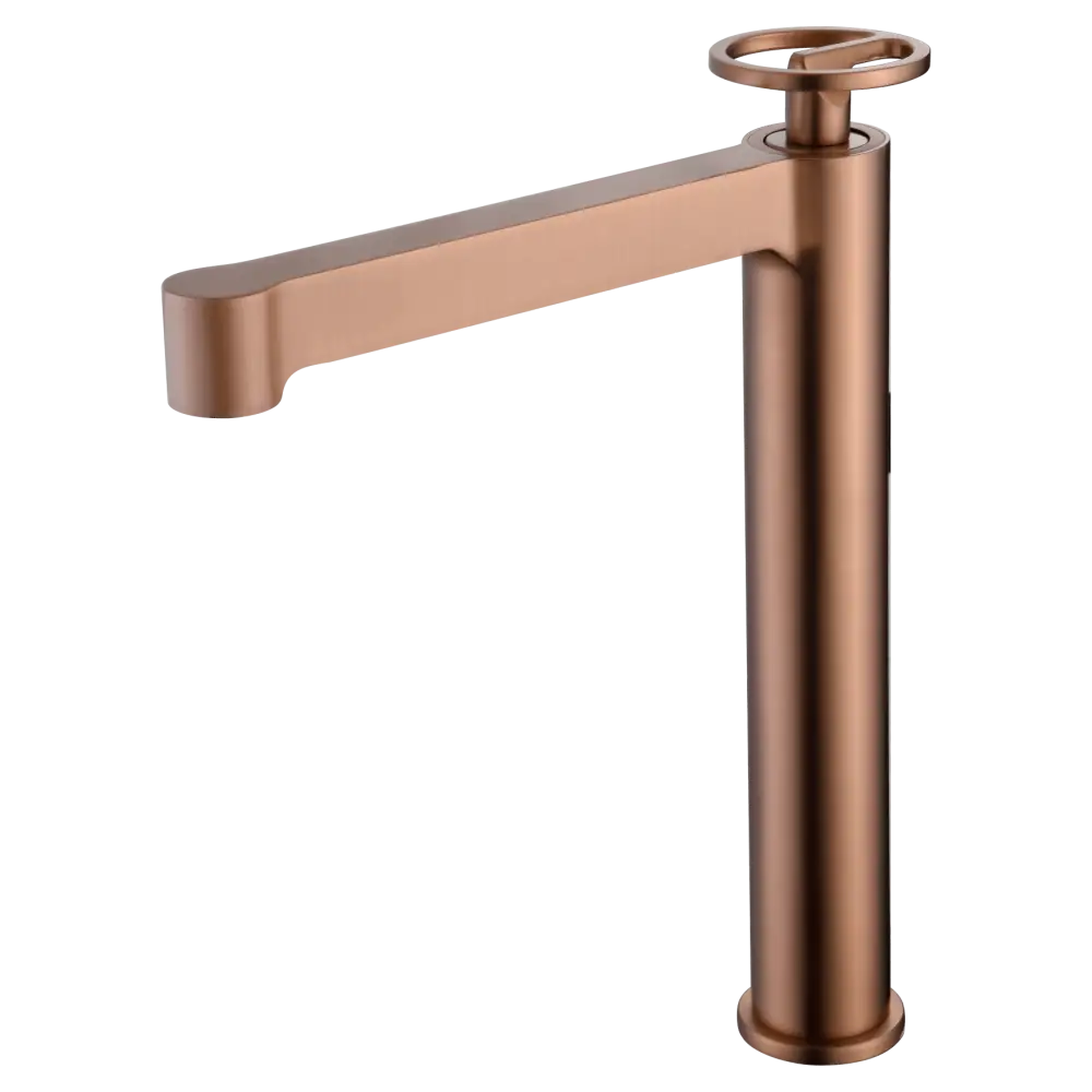 Olimpo brushed rose gold single lever basin faucet with modern design
