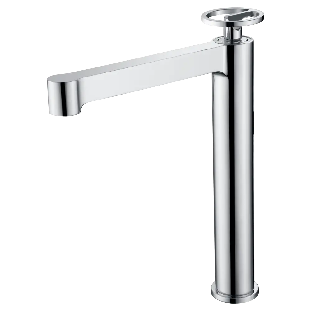 Olimpo tall chrome basin mixer faucet with single lever design closeup