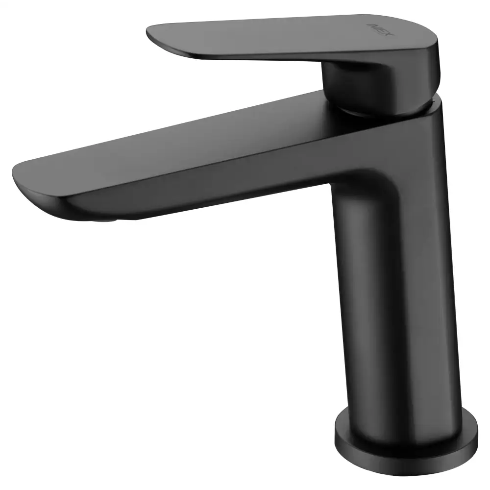 Matte black single lever basin mixer faucet with modern minimalist design