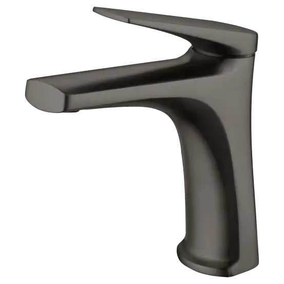 Delos black gun metal single lever basin faucet on white background