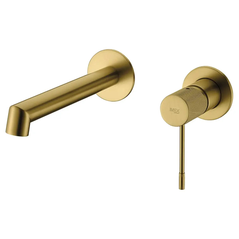 Brushed gold built-in sink mixer faucet with modern design on white background