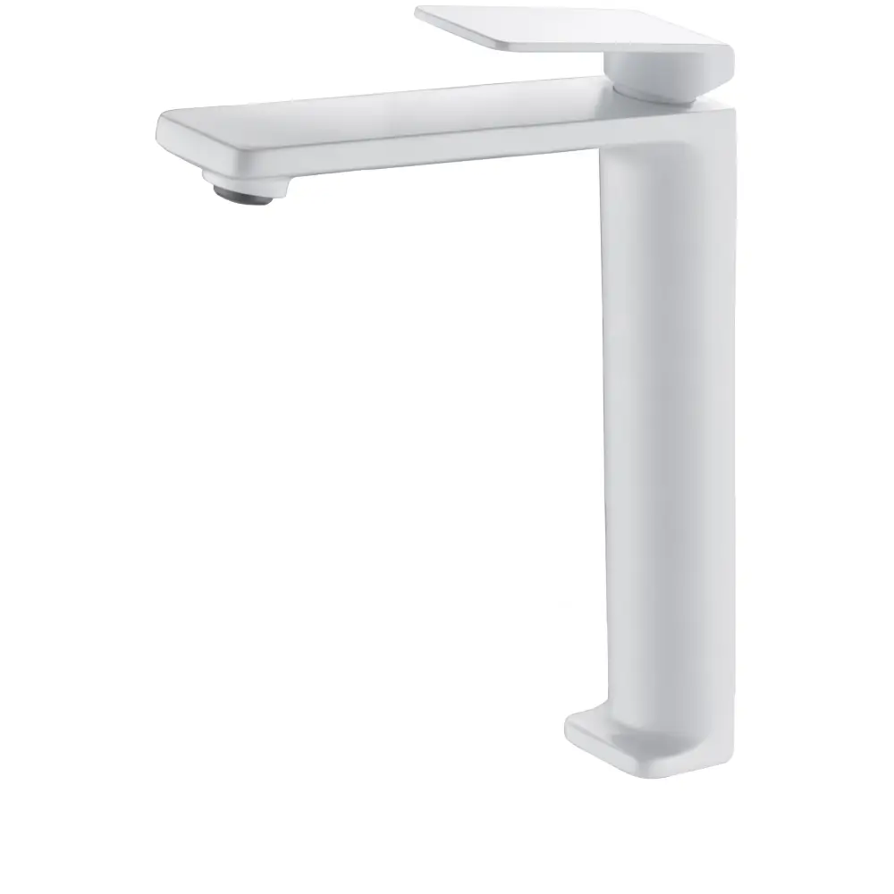 Matte white extra-high single-lever sink faucet with minimalist design