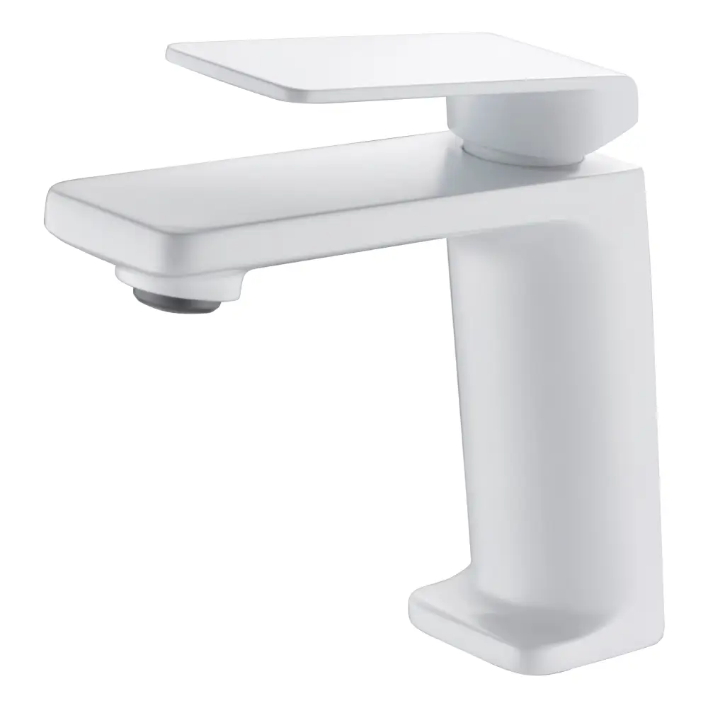Fiji matte white single lever bathroom faucet on white background