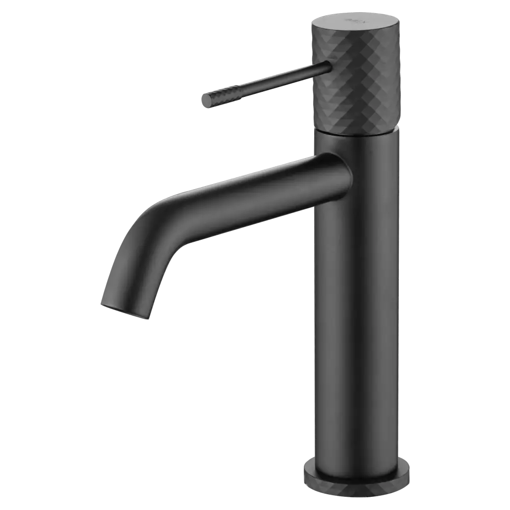 Matte black single lever bathroom sink faucet with minimalist modern design