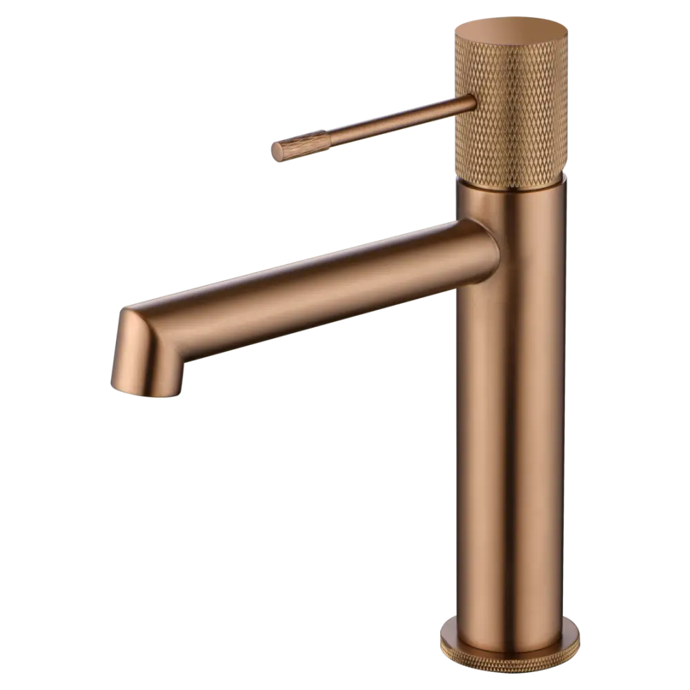 Brushed rose gold modern basin mixer faucet with single lever design