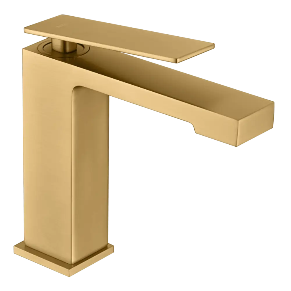 Brushed gold single lever basin mixer faucet with modern design