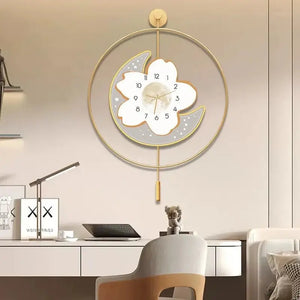 Moon and Flower Artistic Pendulum Wall Clock - Wall Clocks