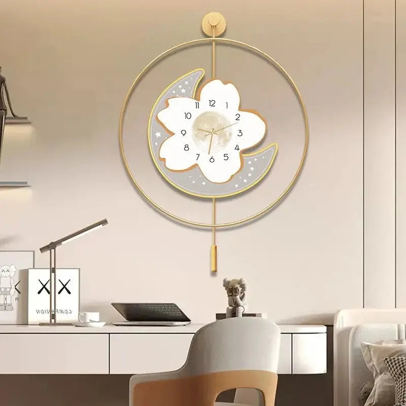 Moon and Flower Artistic Pendulum Wall Clock - Wall Clocks