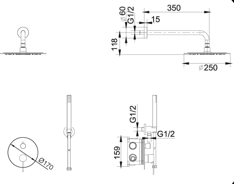Steel S316 Built-in Single-Lever Shower Set Moscow Series, view 5