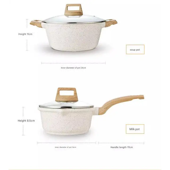 4 Piece Non Stick Cookware Frying Pan Soup Pot Set - Cookware set