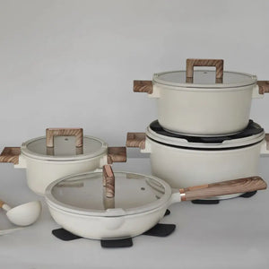 13 Piece Non Stick Frying Pan Pot Cookware Set - White / 13cs / Set-2- 20cm, 24cm, 26cm, 28cm - Cookware set