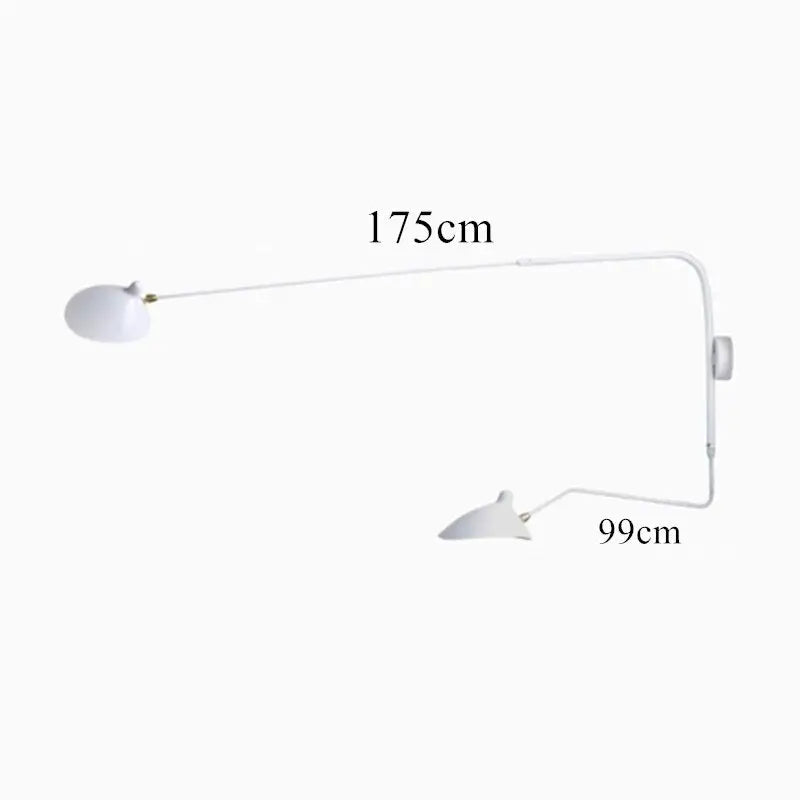 Nordic Creative Retro Rotary Long Pole Wall Lamps - Big 2Arms White / Round Base - Lamps