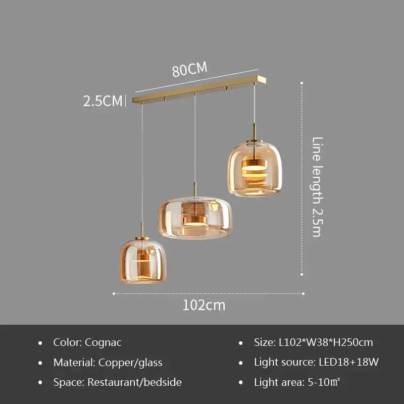Nordic Glass Smoke Hanging Modern Pendant Lamp - Cognac - 102cm / Cold White - Ceiling Lamp