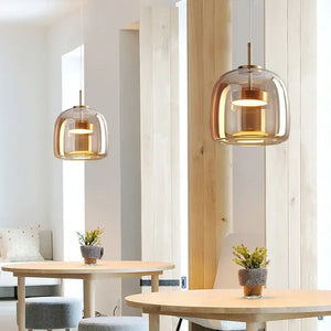 Nordic Glass Smoke Hanging Modern Pendant Lamp - Cognac - 15cm / Cold White - Ceiling Lamp
