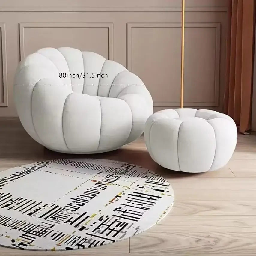 Nordic Lazy Pumpkin Cloud Sofa Chair - White Pedal Ottoman - 80 cm - Sofa