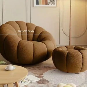 Nordic Lazy Pumpkin Cloud Sofa Chair - Brown Pedal Ottoman - 80 cm - Sofa