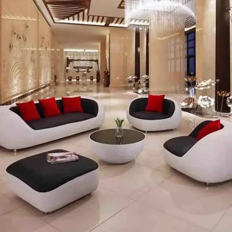 Nordic Luxury PU Leather Lazy Couch Lounge Sofa - 3 Seat + 1 Seat + 1 Seat Set + Ottoman