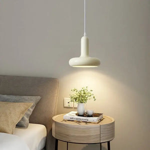 Cream Nordic pendant light with adjustable color temperature hanging indoors