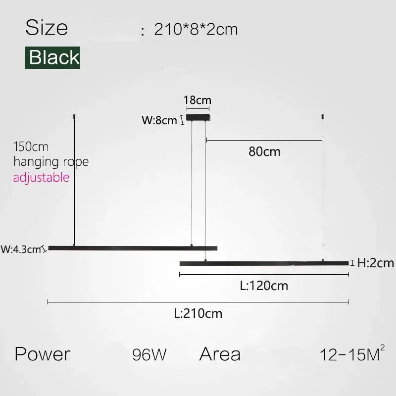 Nordic Modern Minimalist LED Pendant Lamp - Black - L 210cm / Warm White (3000K) - Pendant Lamp