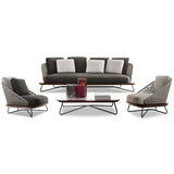 Nordic Outdoor Garden Wooden Rattan Sofa Set - Sofa + 2 Short Chairs + Wood Table Set - Sofa