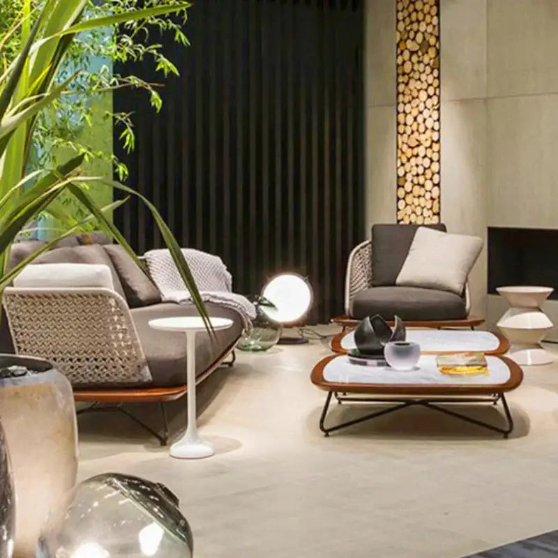 Nordic Outdoor Garden Wooden Rattan Sofa Set - Sofa