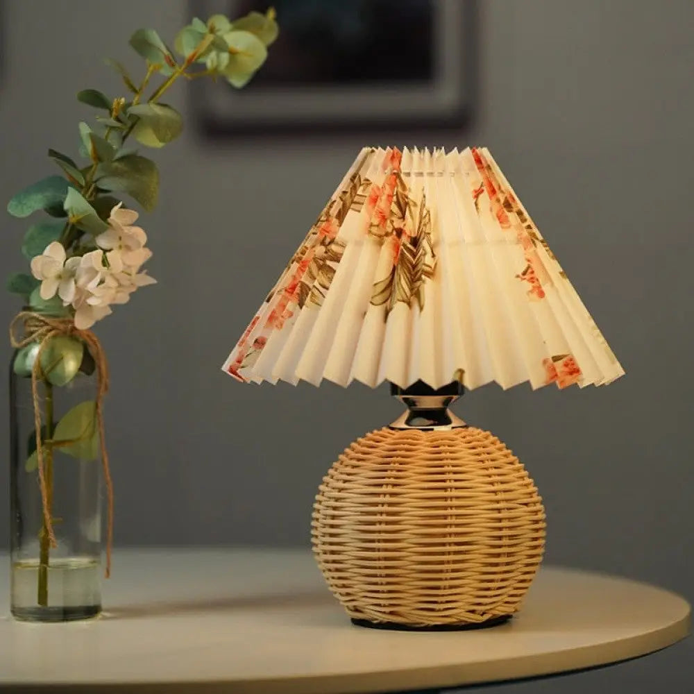Nordic Pleated Rattan Table Lamp with Dimmable LED - view 3