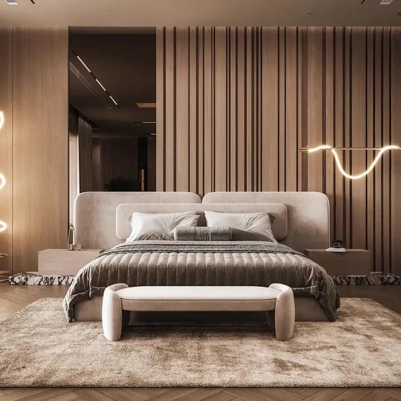 Nordic Queen Minimalist Double Soft Backrest Bed Frame - Bedroom