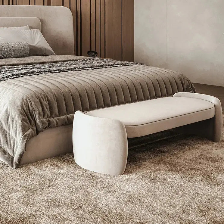 Nordic Queen Minimalist Double Soft Backrest Bed Frame - Bedside stool / Beige - Bedroom