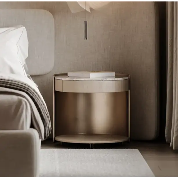 Nordic Queen Minimalist Double Soft Backrest Bed Frame - Bedside table / Beige - Bedroom