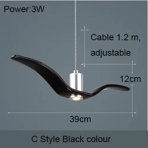 Nordic Seagull Led Birds Chandelier Ceiling Pendant Lamp - Black - 12 x 39 cm / Warm White - Ceiling Lamp