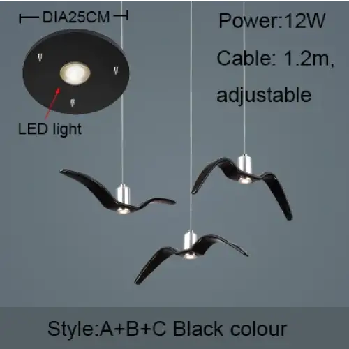 Nordic Seagull Led Birds Chandelier Ceiling Pendant Lamp - Black - 25 cm / Warm White - Ceiling Lamp