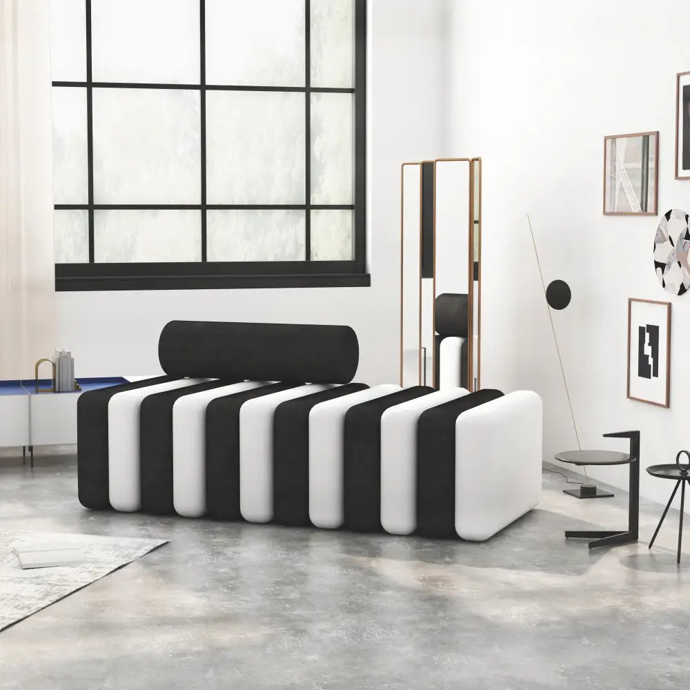 Nordic Stool Strip Cylindrical Sofa - 1 seat / Black & white - Sofa