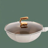 Octagonal Alloy Non Stick Wok Frying Pan - ivory white 32cm silicone sponges - Cookware set