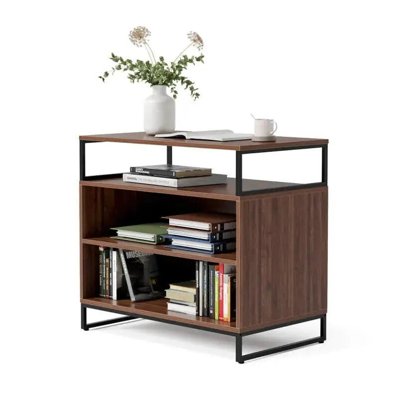 Open Storage Executive Standing Desk Cabinet - Black Walnut
