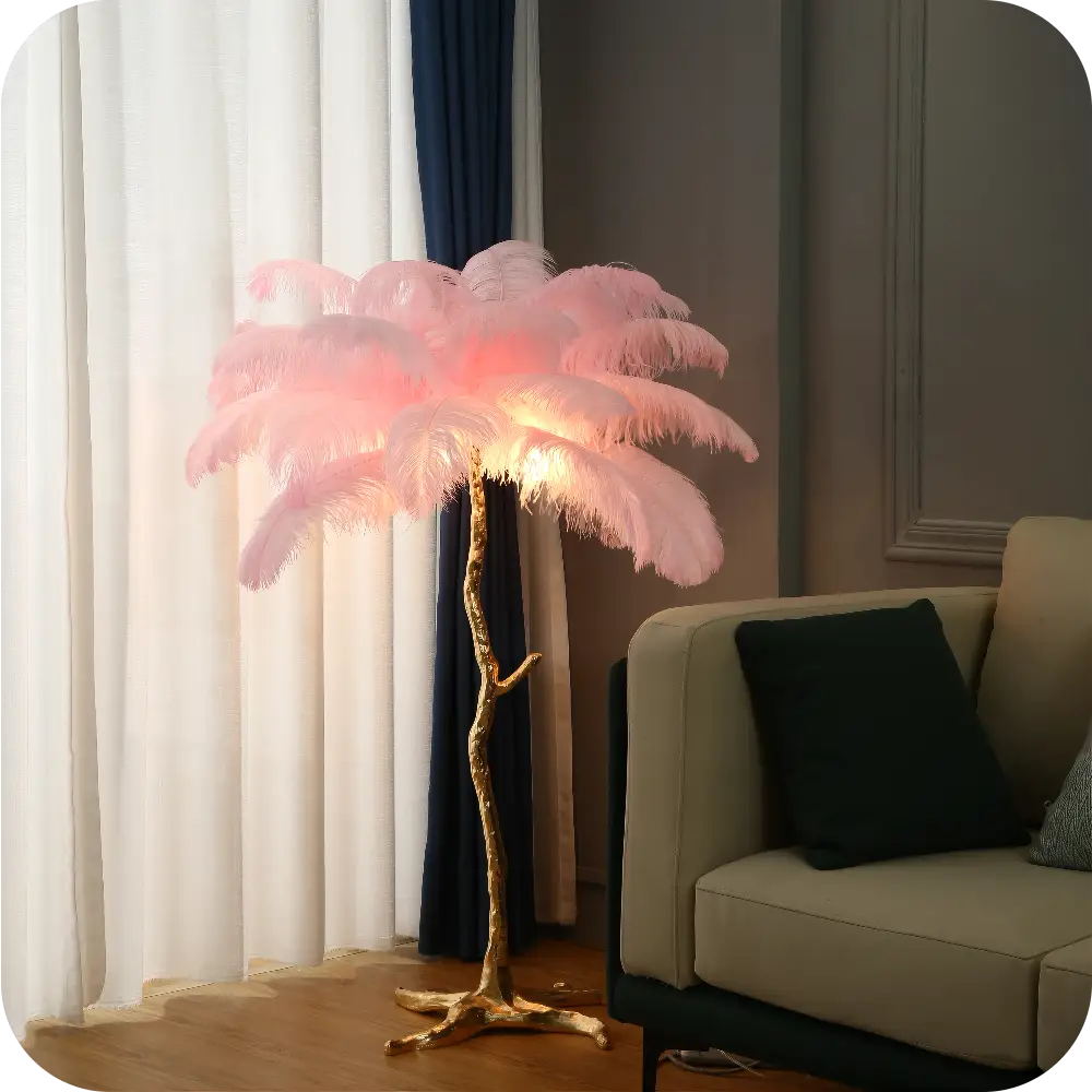 Ostrich Feather Standing Lamp - Pink / Height 80cm - Lamps