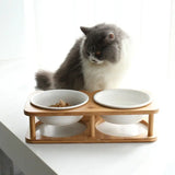 Pet Feeding Bowl With Wood Stand - Feeding Bowl