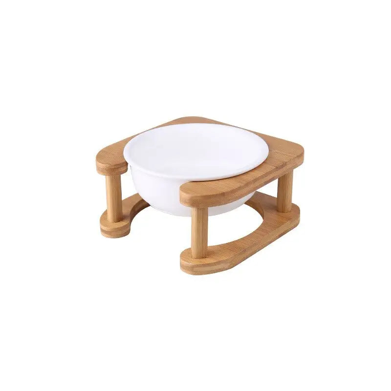 Pet Feeding Bowl With Wood Stand - White With Stand / 600ml - Feeding Bowl