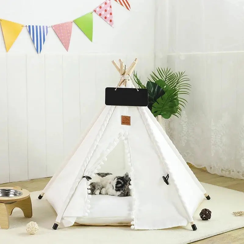 Pet Teepee Tent Washable Portable House with Cushion - pet bed
