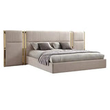 PU Leather King Large Headboard Side Table Bed Frame - Beige - Bedroom