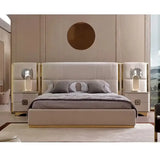 PU Leather King Large Headboard Side Table Bed Frame - Beige - Bedroom