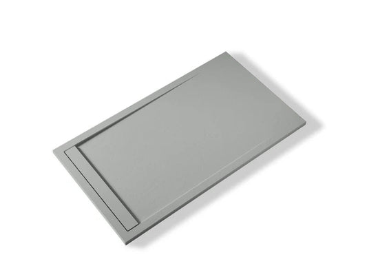 Saona Light Gray Shower Tray with Hidden Drain Slate Texture - shower tray