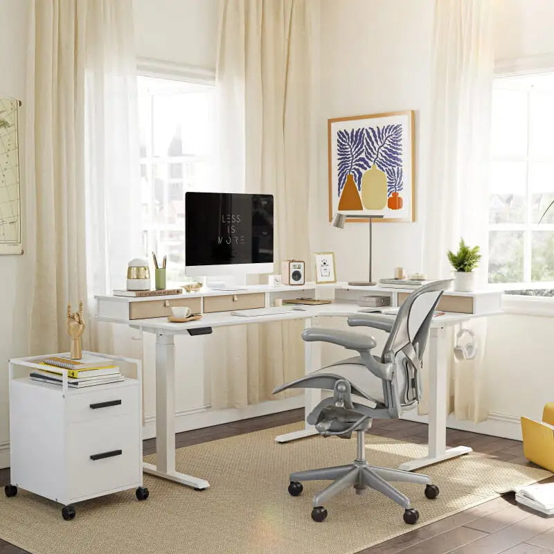Reversible L-shaped with Upper Drawer - Desk > Standing Desk > L Shaped Standing Desk