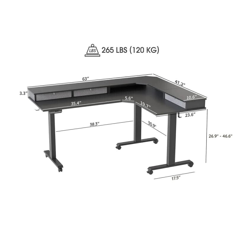 Reversible L-shaped with Upper Drawer