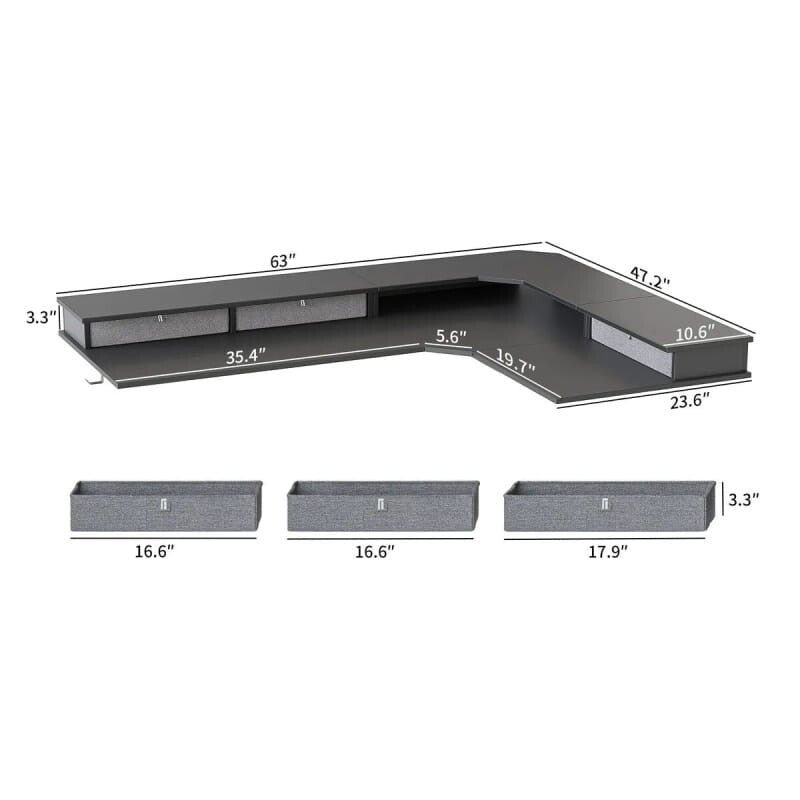 Reversible L-shaped with Upper Drawer